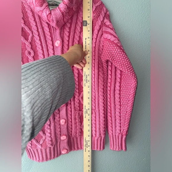 Vtg Pink Aran Crafts Merino Wool Cable Knit Sweater Cardigan Women's XS NWOT - Picture 8 of 9